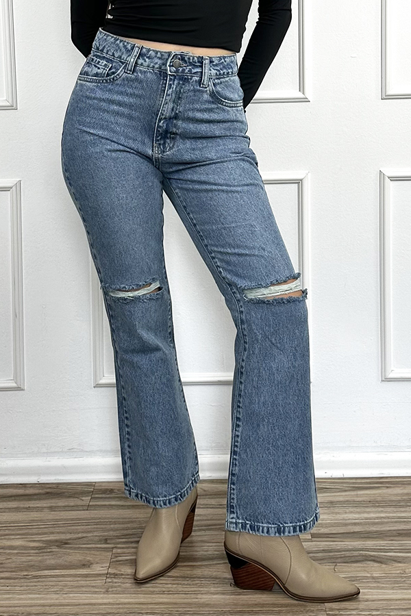 Jean Flare Ripped Azul